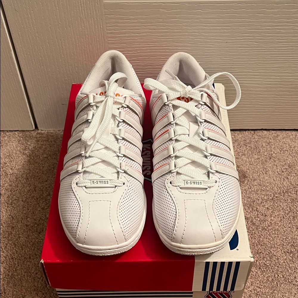K-Swiss Women's White and Tangerine Sneakers